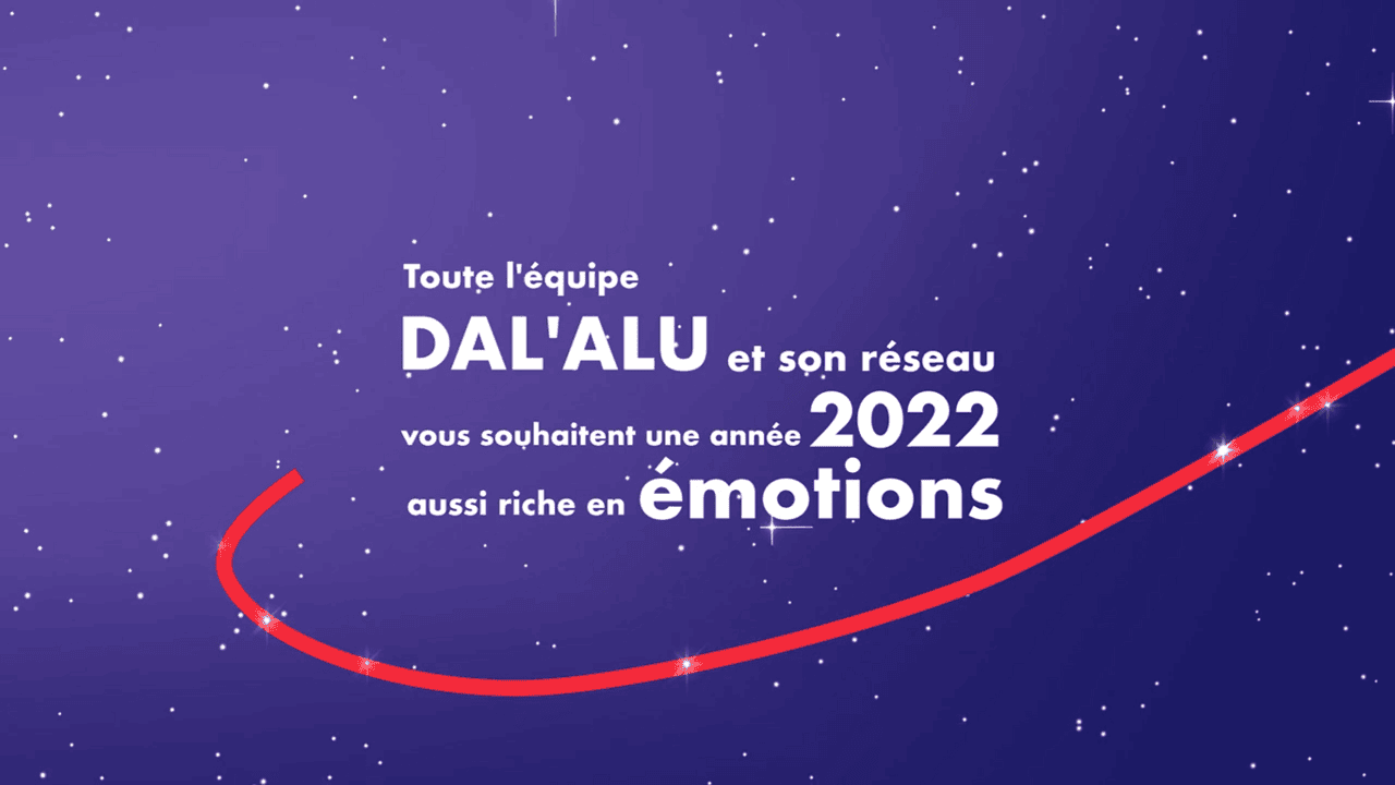 Message de vœux pour 2022 avec étoiles et ligne rouge sur fond violet.