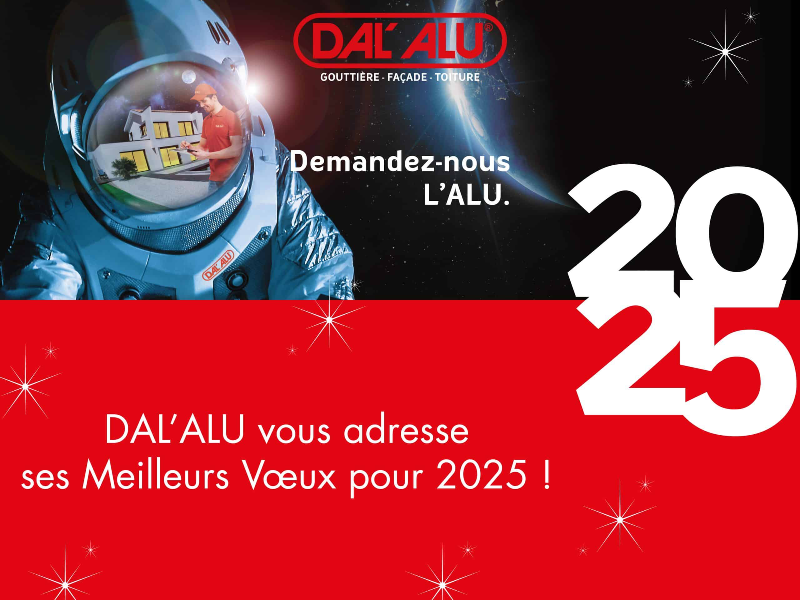 Vœux 2025 avec un astronaute et un logo DAL'ALU.
